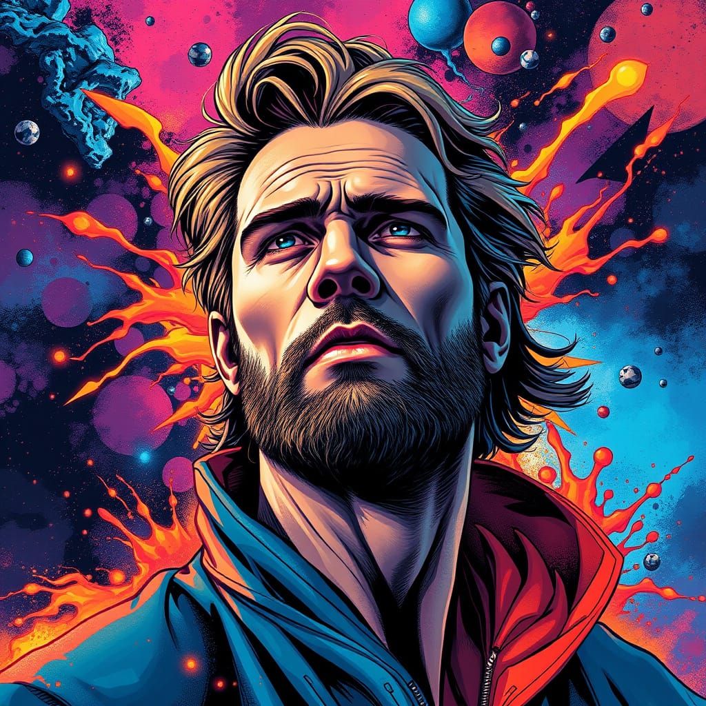 Cosmic Portrait of a Hero in Vibrant Splash Art Style