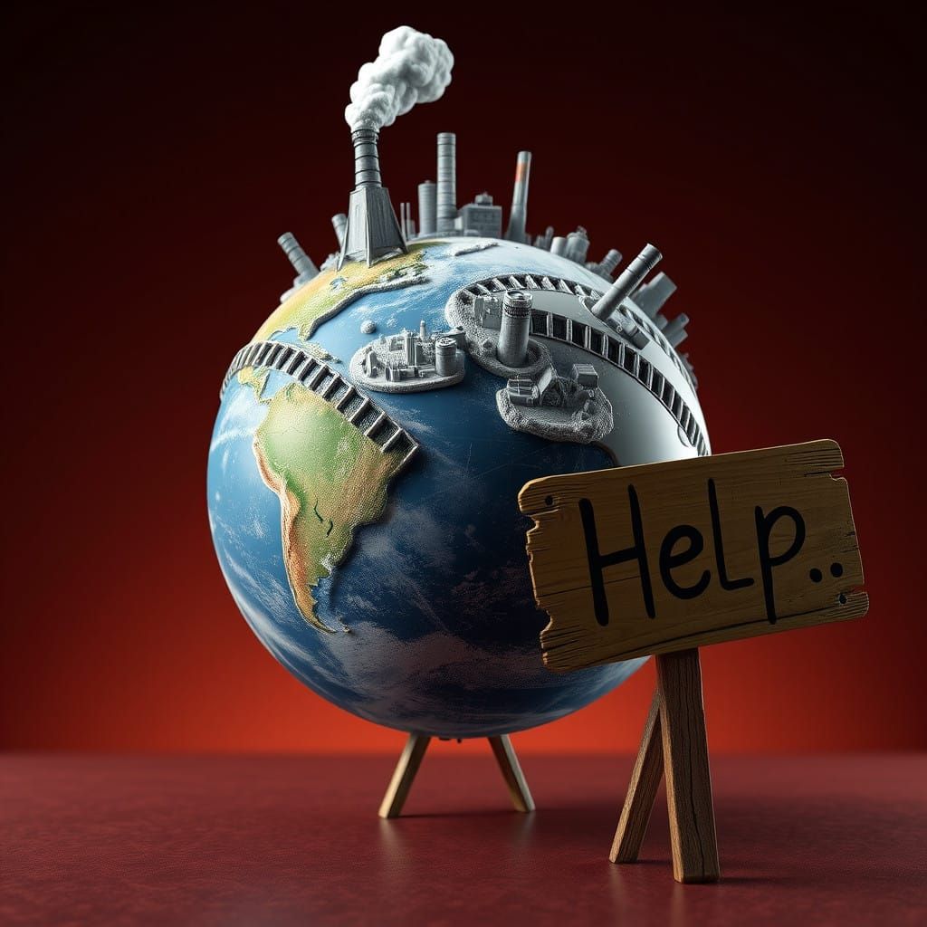 Future Earth in Peril: Plasticine-Inspired 3D Rendering