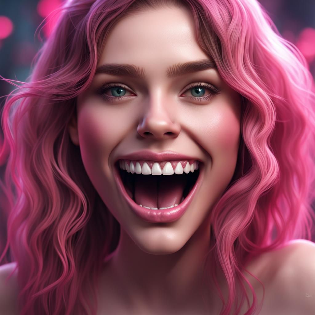 Close-up of a Girl with Bright Teeth, Detailed Matte Paintin...