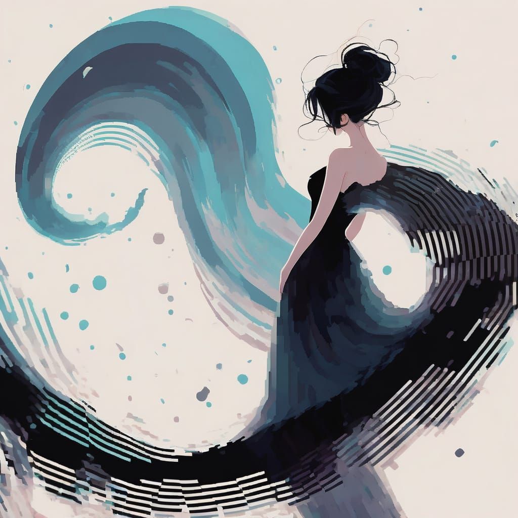 A Minimalist Woman in a Glitchy Galaxy