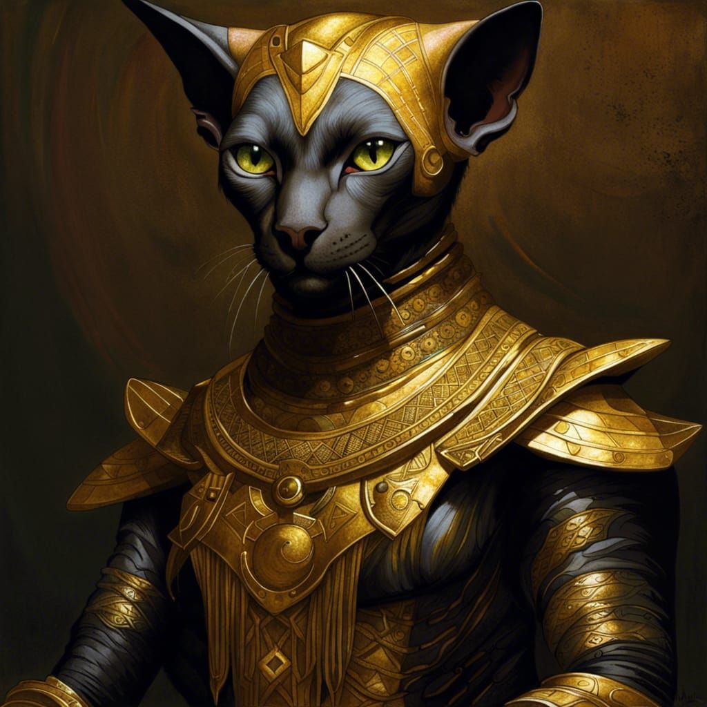 Anthropomorphic Sphynx Cat Warrior in Egyptian Armor