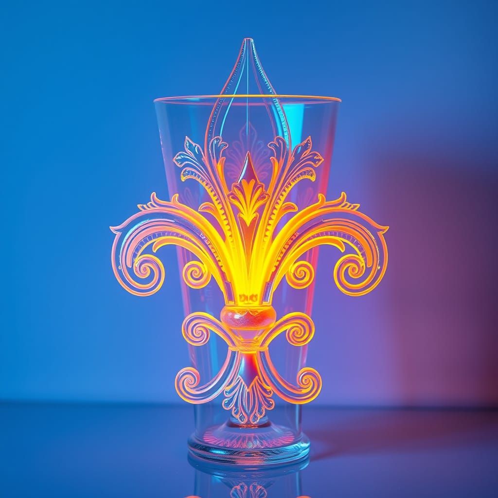 Bioluminescent Cyberpunk Fleur-de-Lis in Transparent Glass