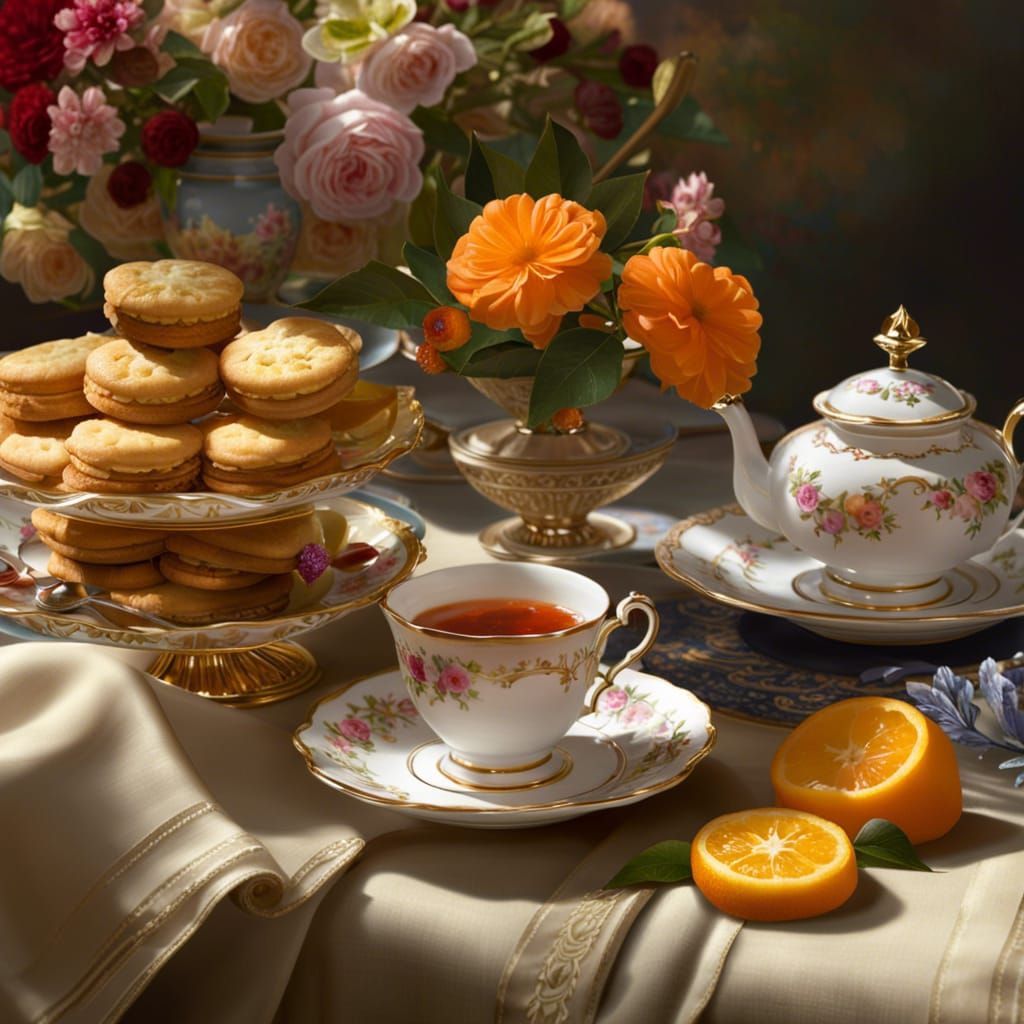 Pastel Afternoon Tea Close-Up with Biscuits and Jam