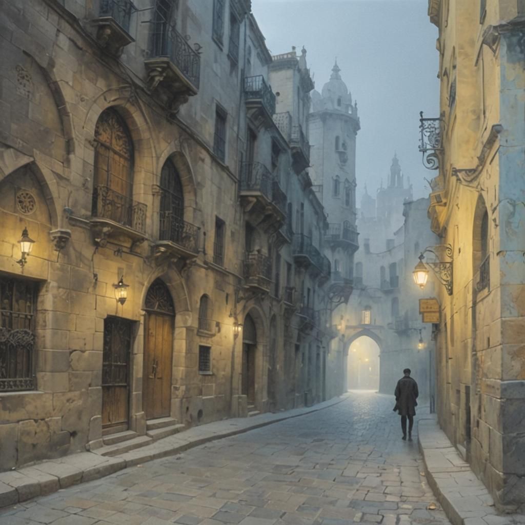 Moody Gothic Alley in Barcelona: Fantasy Concept Art