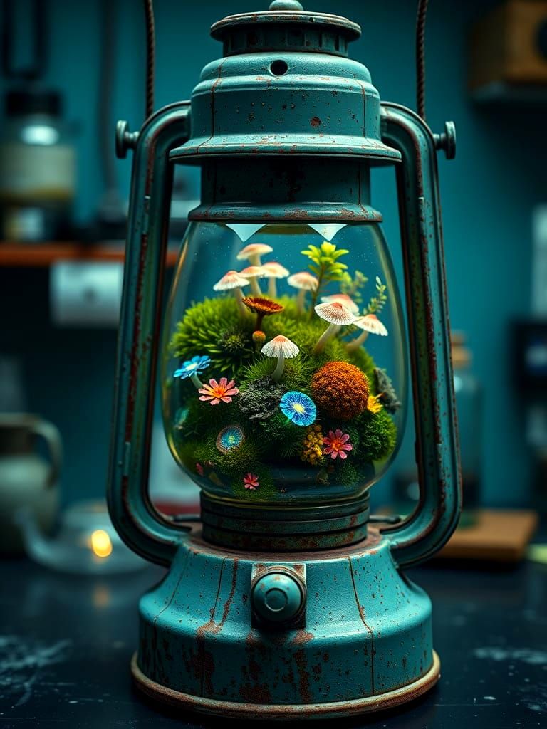 Lantern Microworld: Bioluminescent Fungi in Hyperrealistic H...