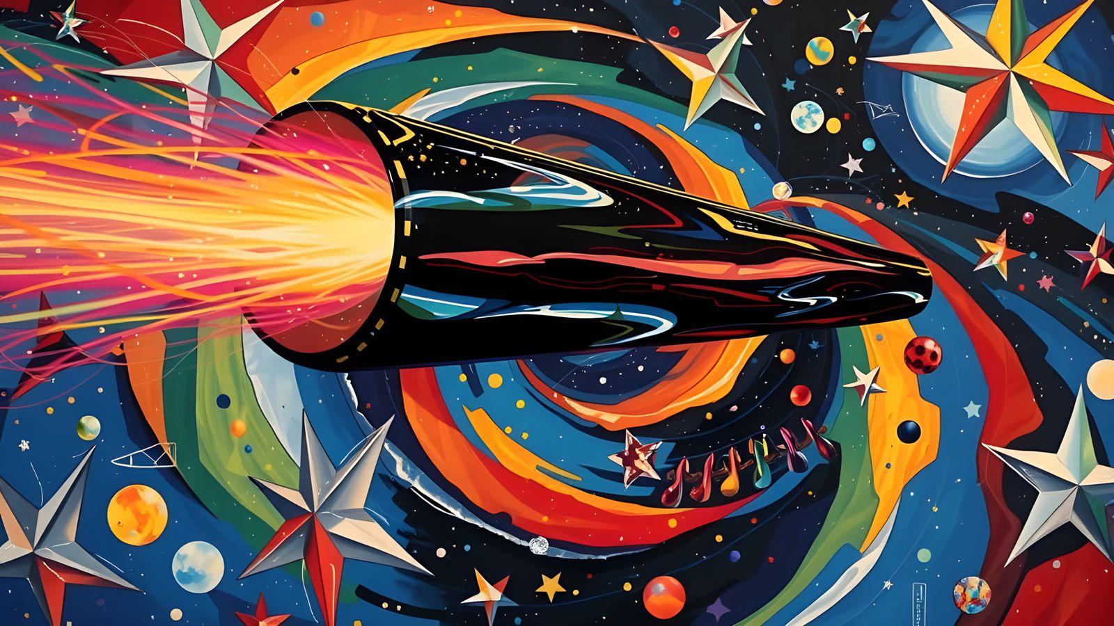 Iridescent Metallic Cylinder in Surreal Cosmos