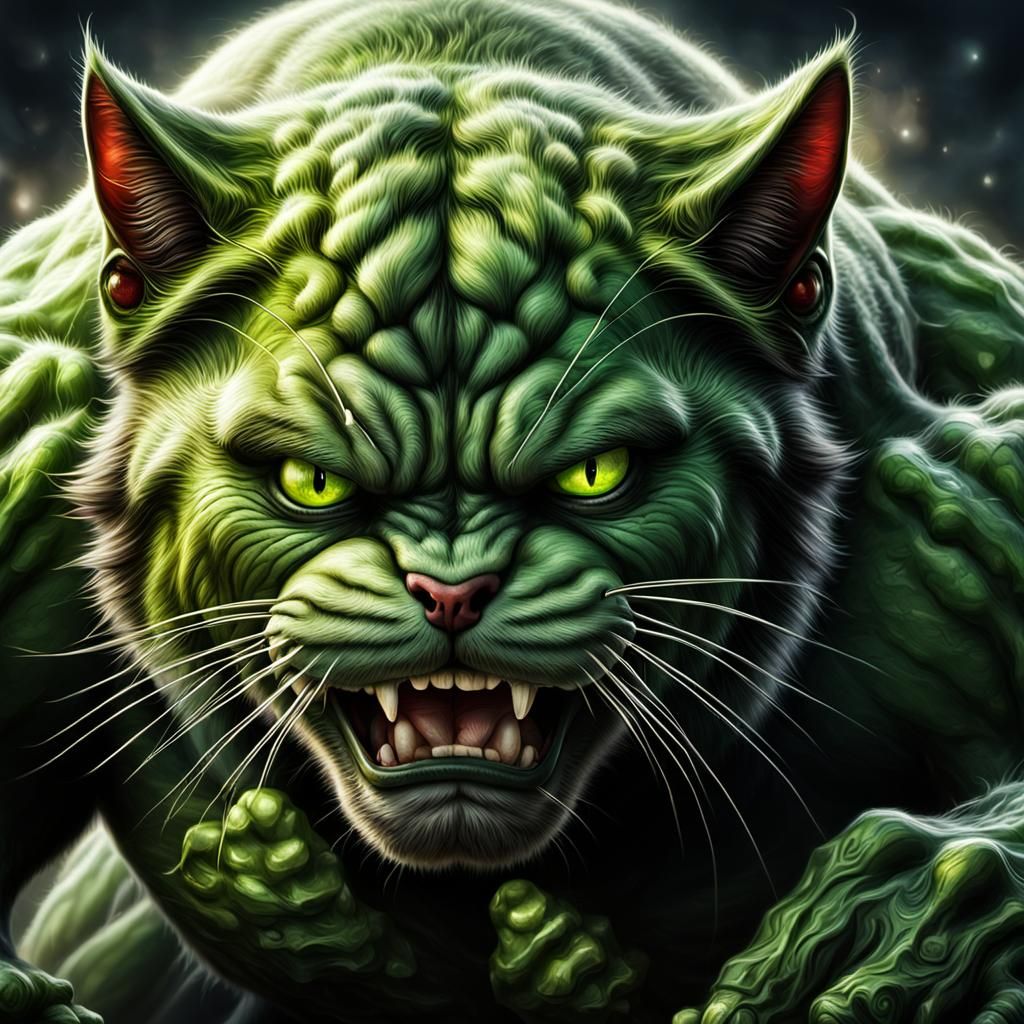 Hyperrealistic Muscular Green Cat