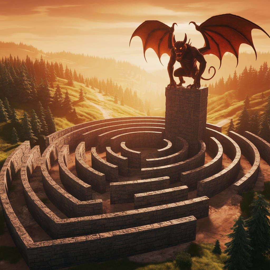 Ancient Labyrinth Under Golden Sunset