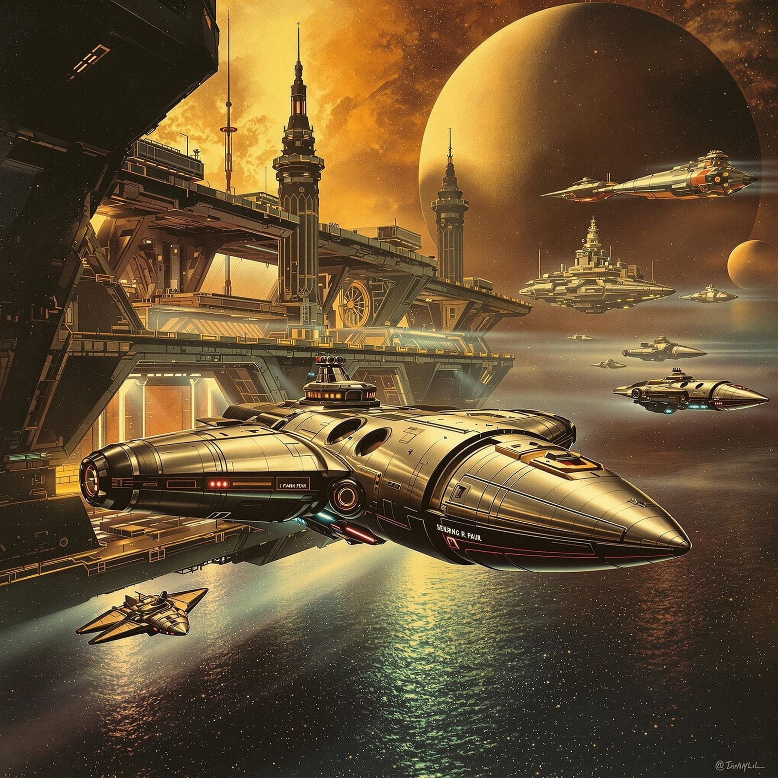 Retro-Futuristic Space Station in 1940s-50s Style