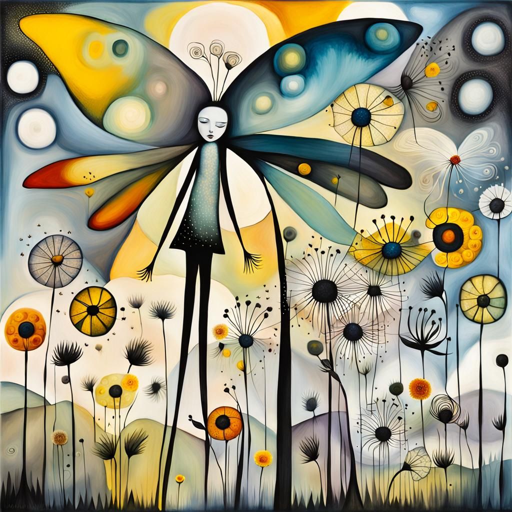 Winged Fairies Dreamscape: Surreal Abstraction in Grayscale