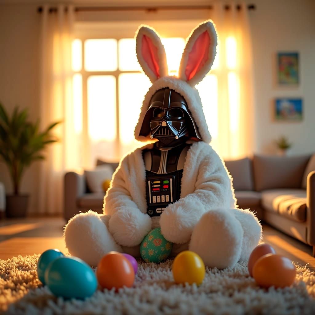 Darth Vader as Easter Bunny in Majestic Living Room