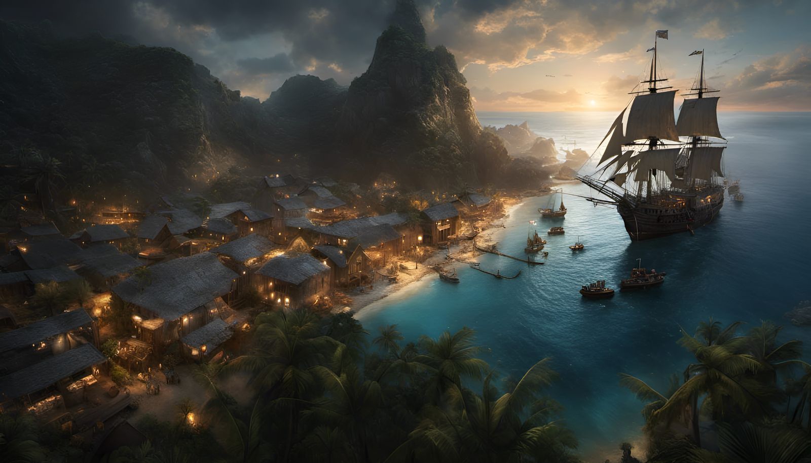 Pirate Town in Hidden Bay: Digital Matte Painting