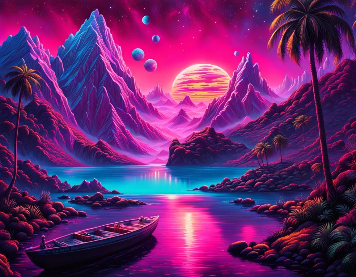 Utopian Planet: Hyperrealistic Concept Art in Neon