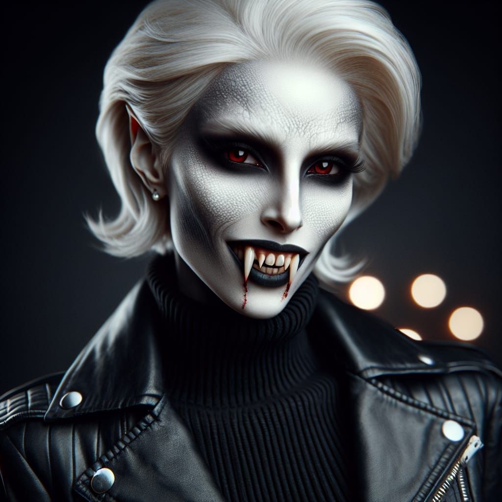 Evil Gothic Vampire Portrait with Sharp Fangs