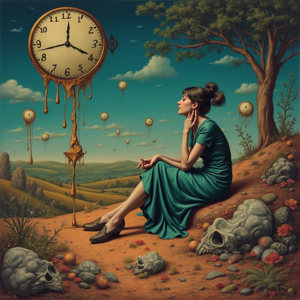 Surreal Dreamscape with Melting Clocks and Distorted Forms
