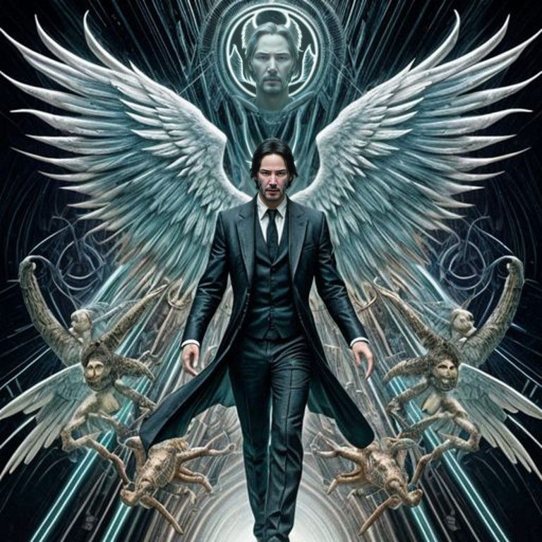 Keanu Reeves as John Constantine with Angel Wings in Vibrant...