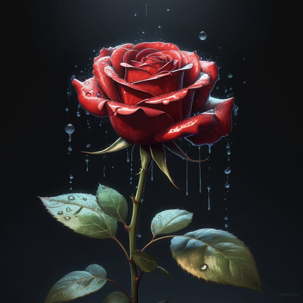 Vibrant Rose with Dripping Black Ink, Hyperdetailed Concept ...