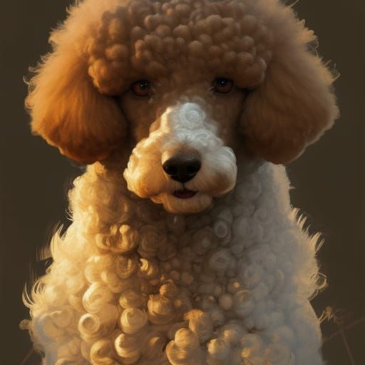 Poodle Drives Car: Detailed Concept Art Portrait
