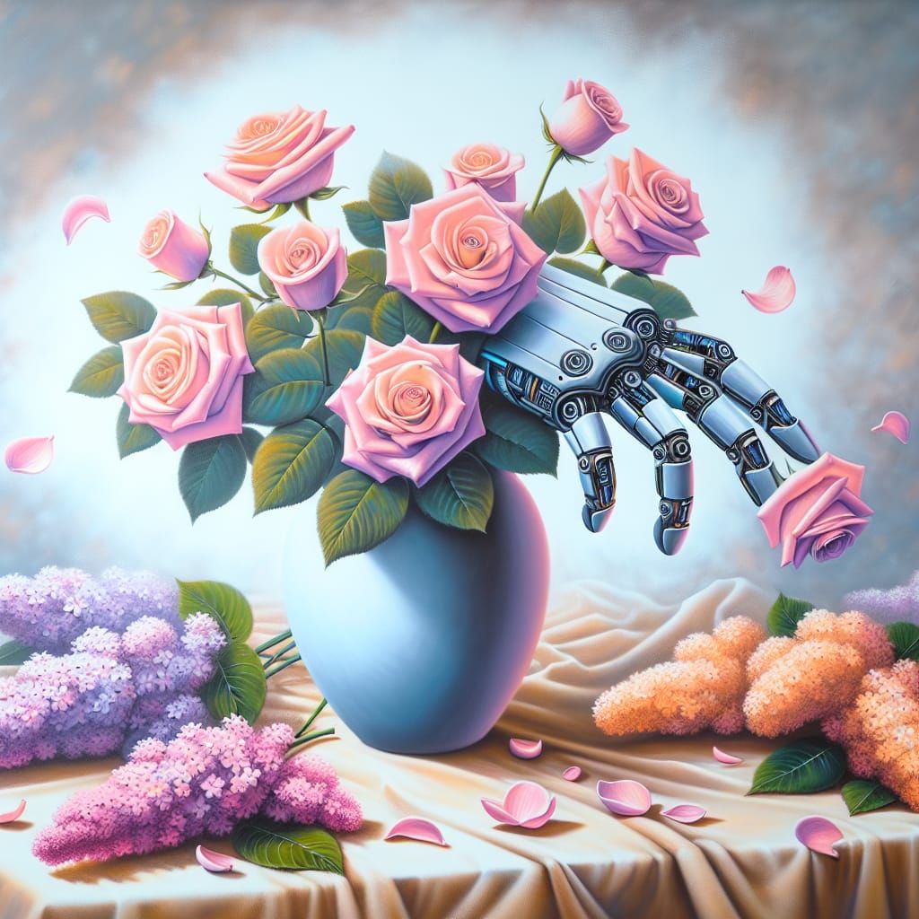 Cybernetic Flowers in Pastel Colors, Airbrush Style