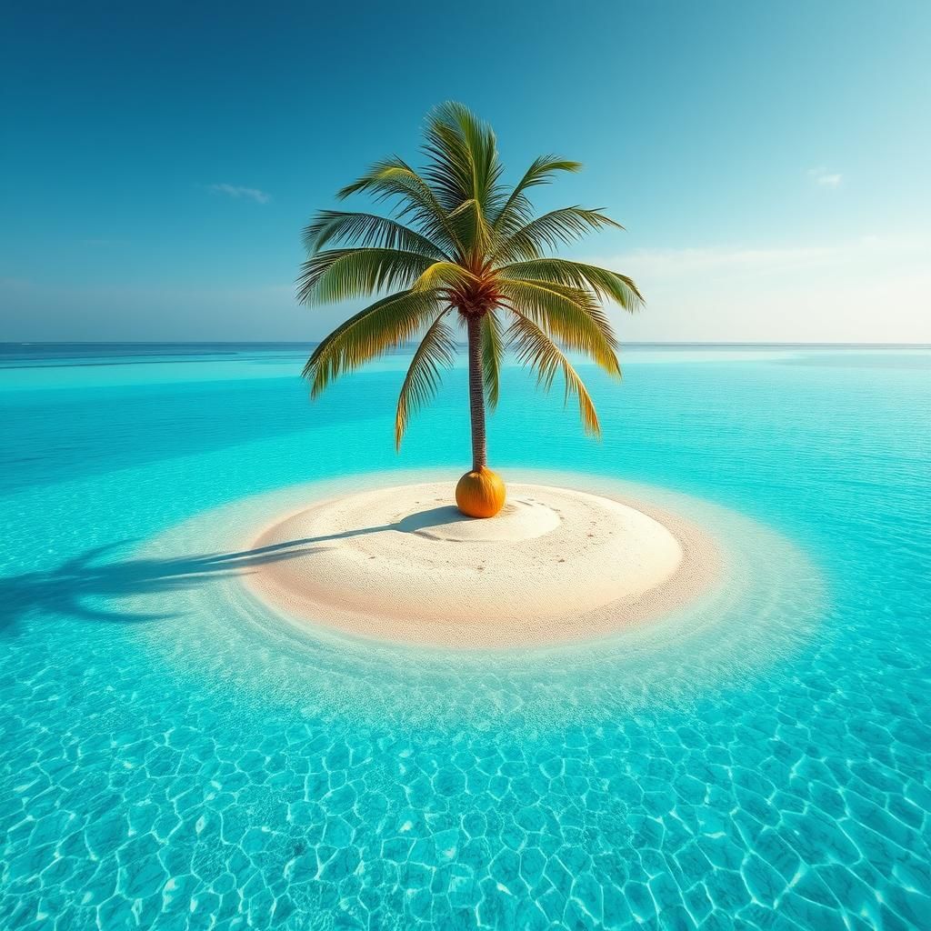 Solitary Palm Tree on a Tropical Island