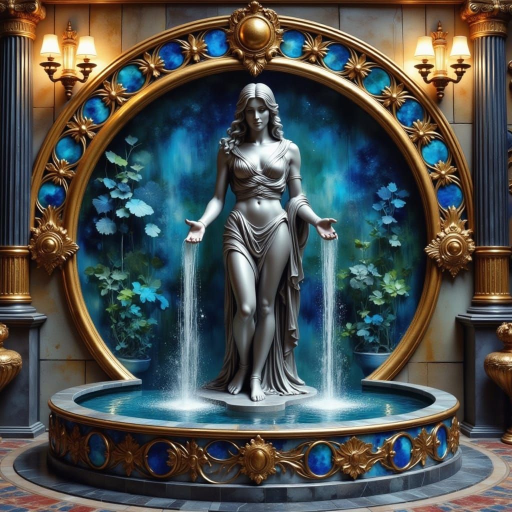 Roman Goddess in a Vibrant Water Fountain