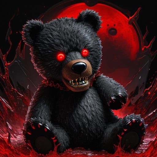Evil Teddy Bear Illuminated in a Blood-Red Glow