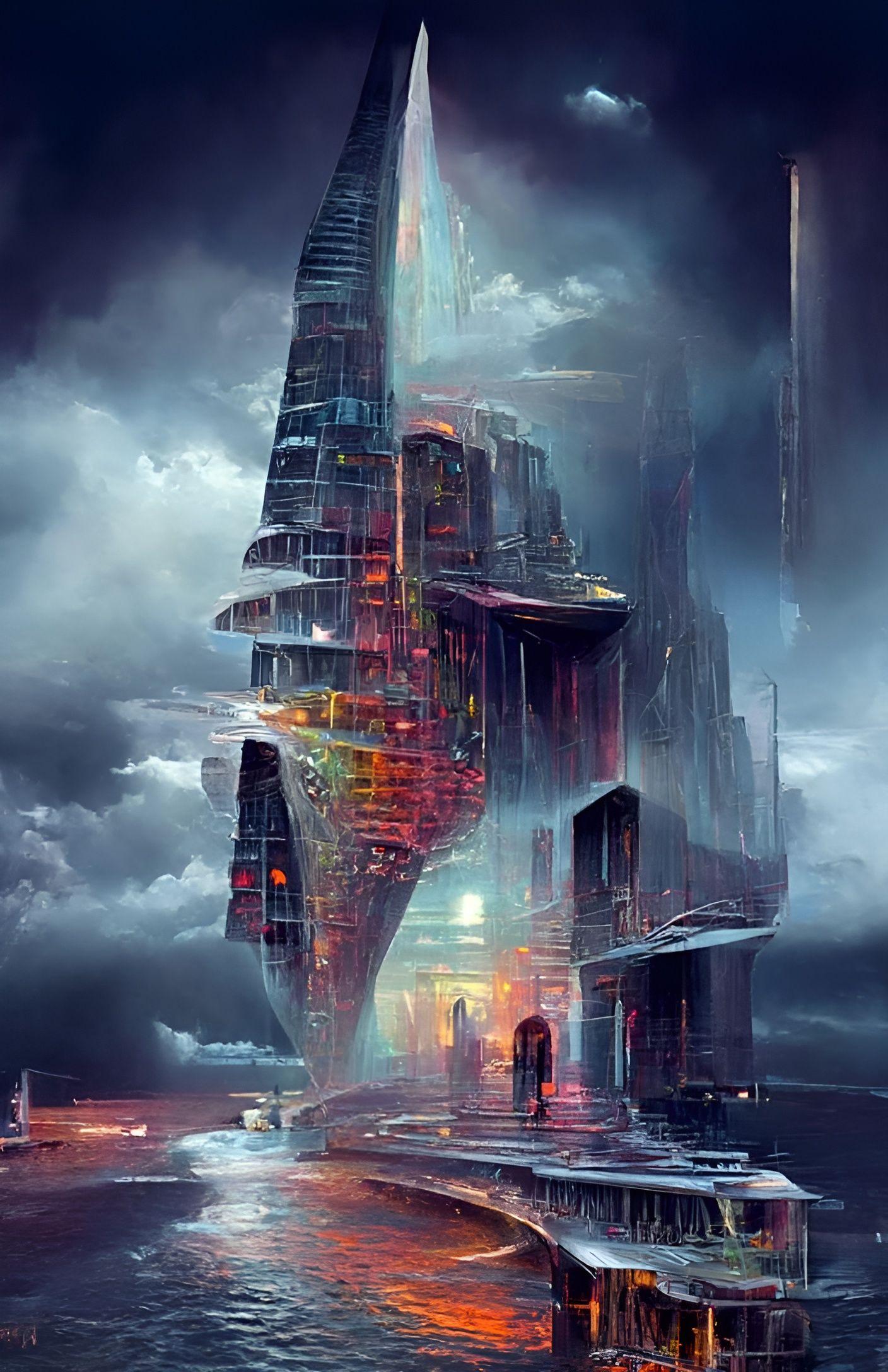 Impossible Architecture in Synthwave Vaporwave Style