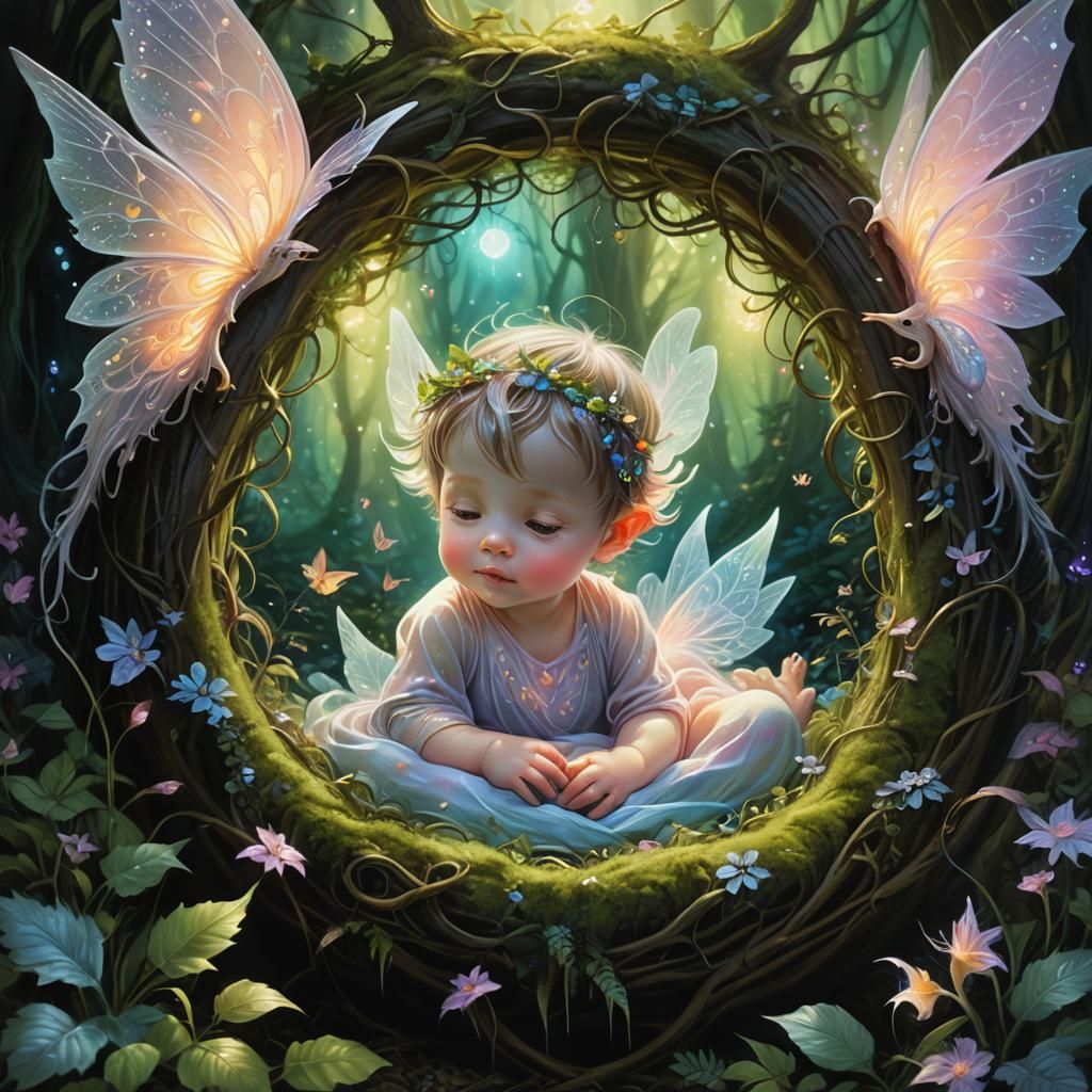 Newborn Pixie in Dreamlike Portal, Airbrush Style