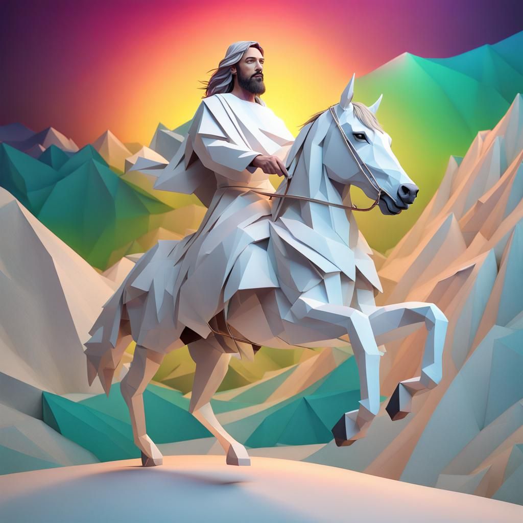 Jesus on White Horse in Cyberparadism Style