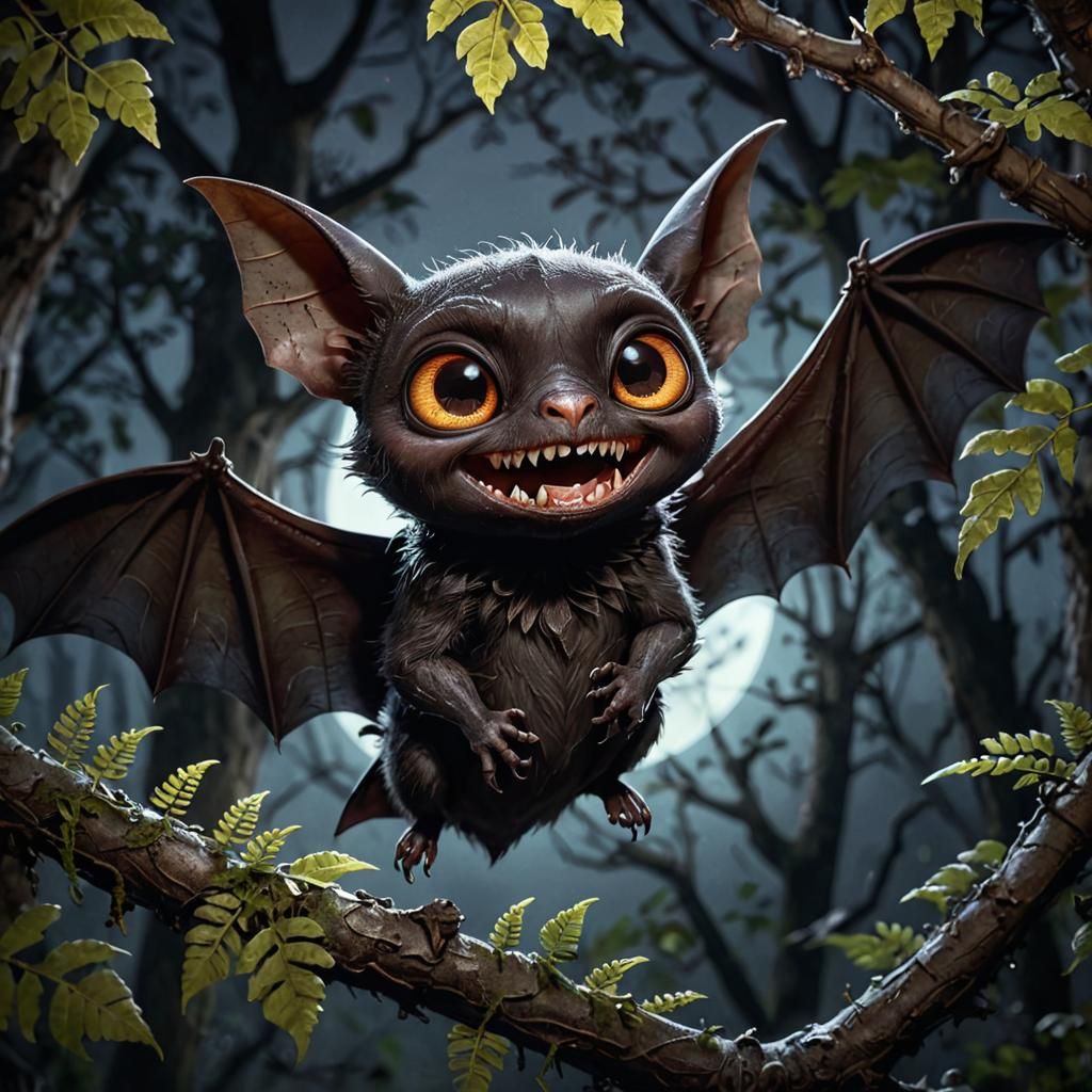 Moonlit Bat Portrait in Photorealistic Style
