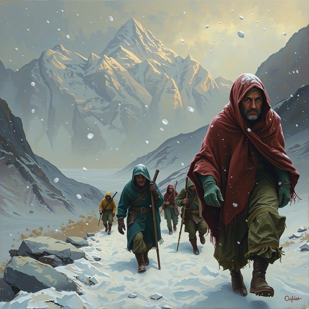 Survivors in a Snowy Apocalypse Landscape