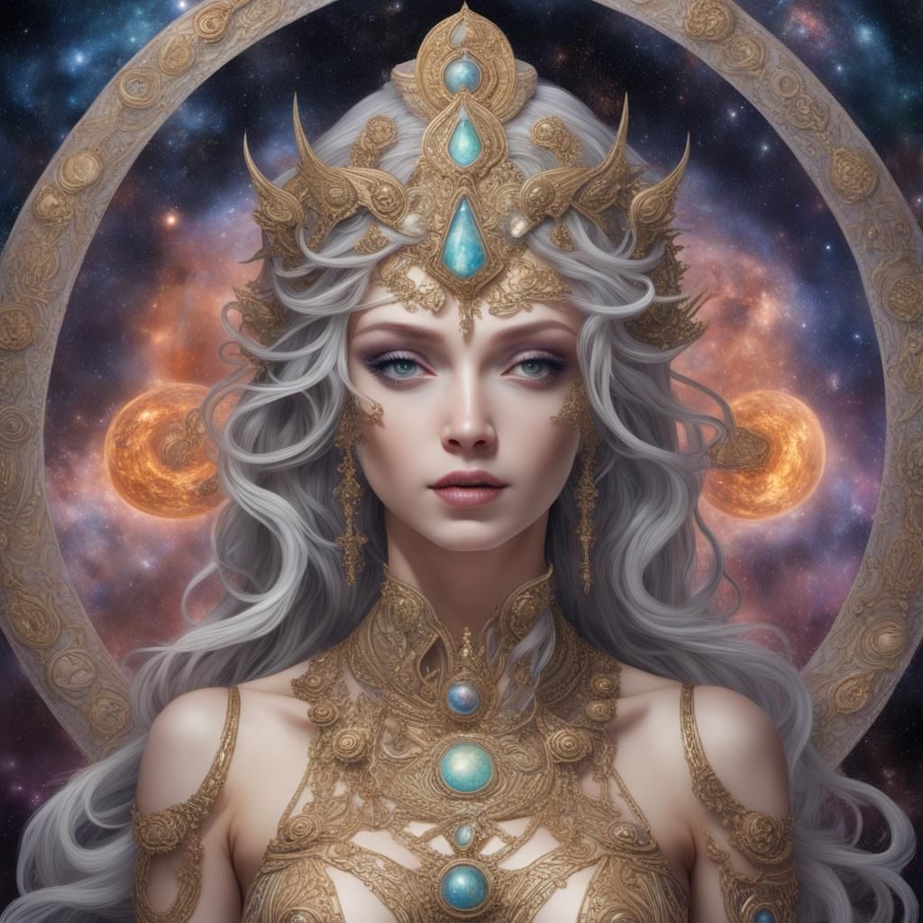 Cosmic Goddess Mystical Hallucination, Ornate Digital Art