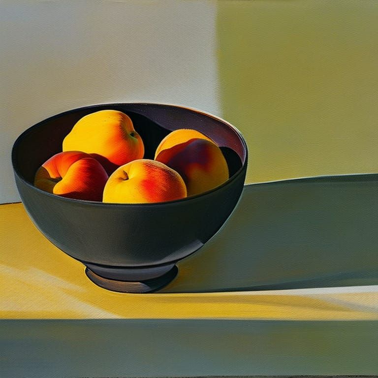 Still Life: Bowl of Peaches in Sunlight