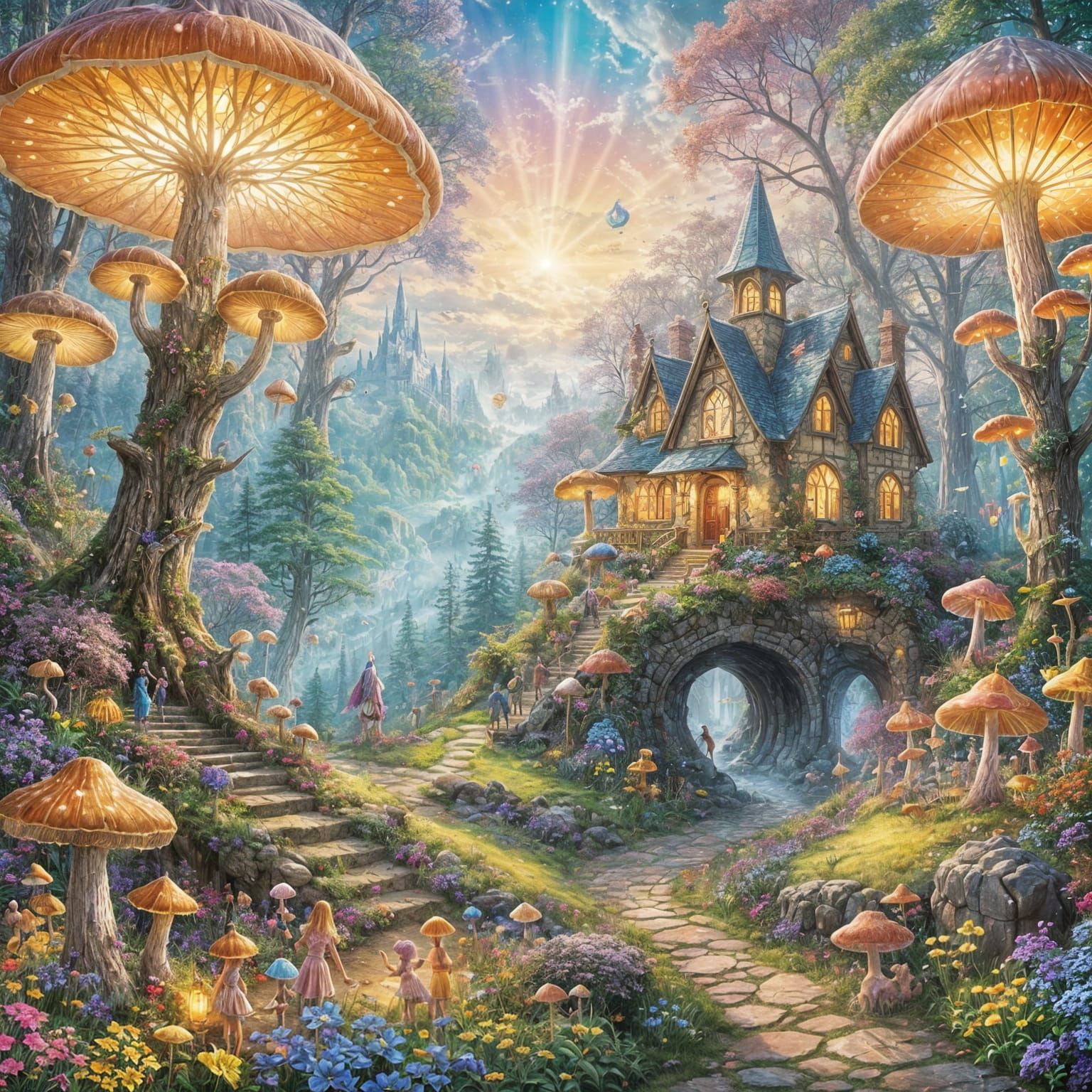 Mystical Gathering of Fantasy Creatures in Dreamscape