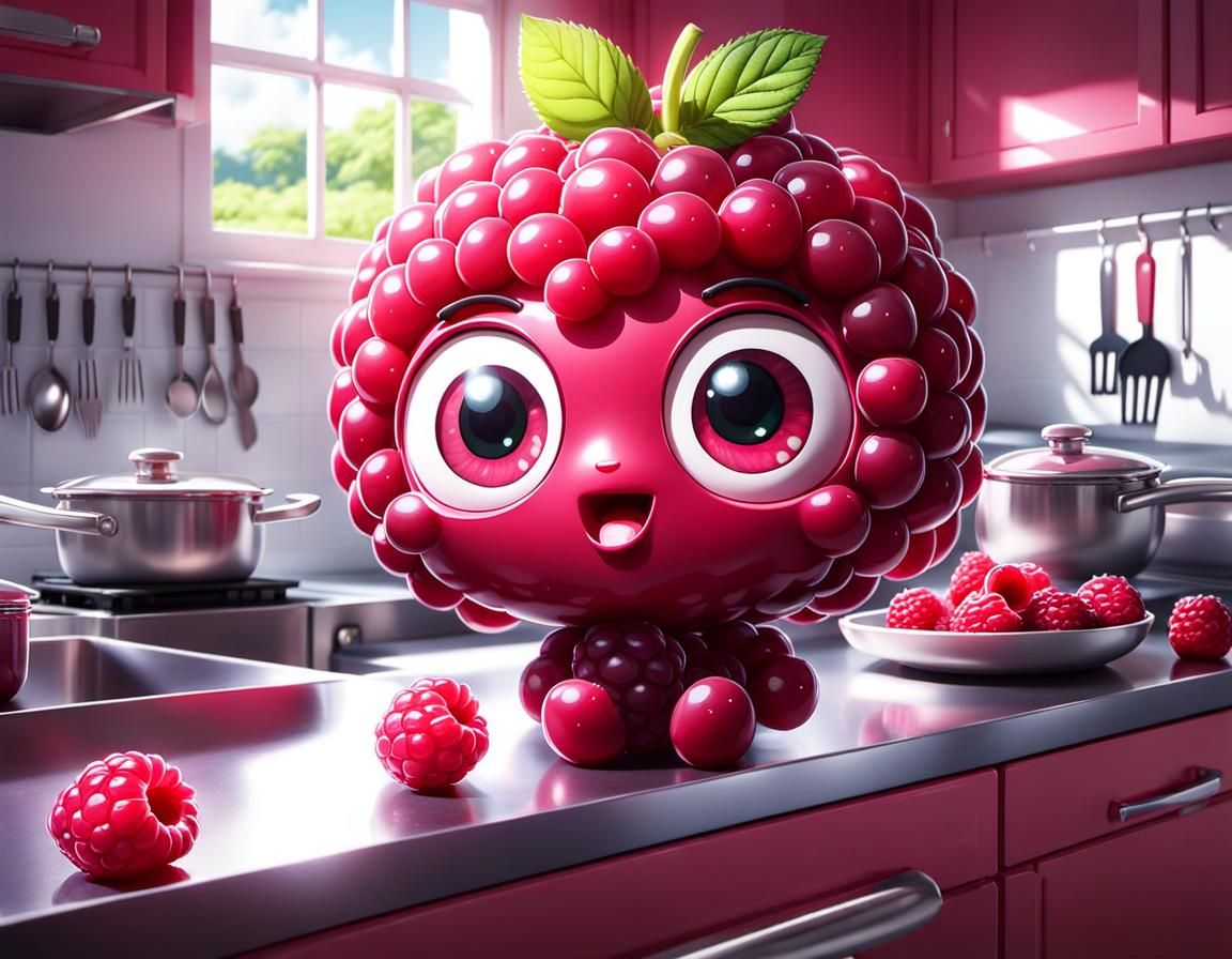 Adorable Raspberry Character in Anime Style