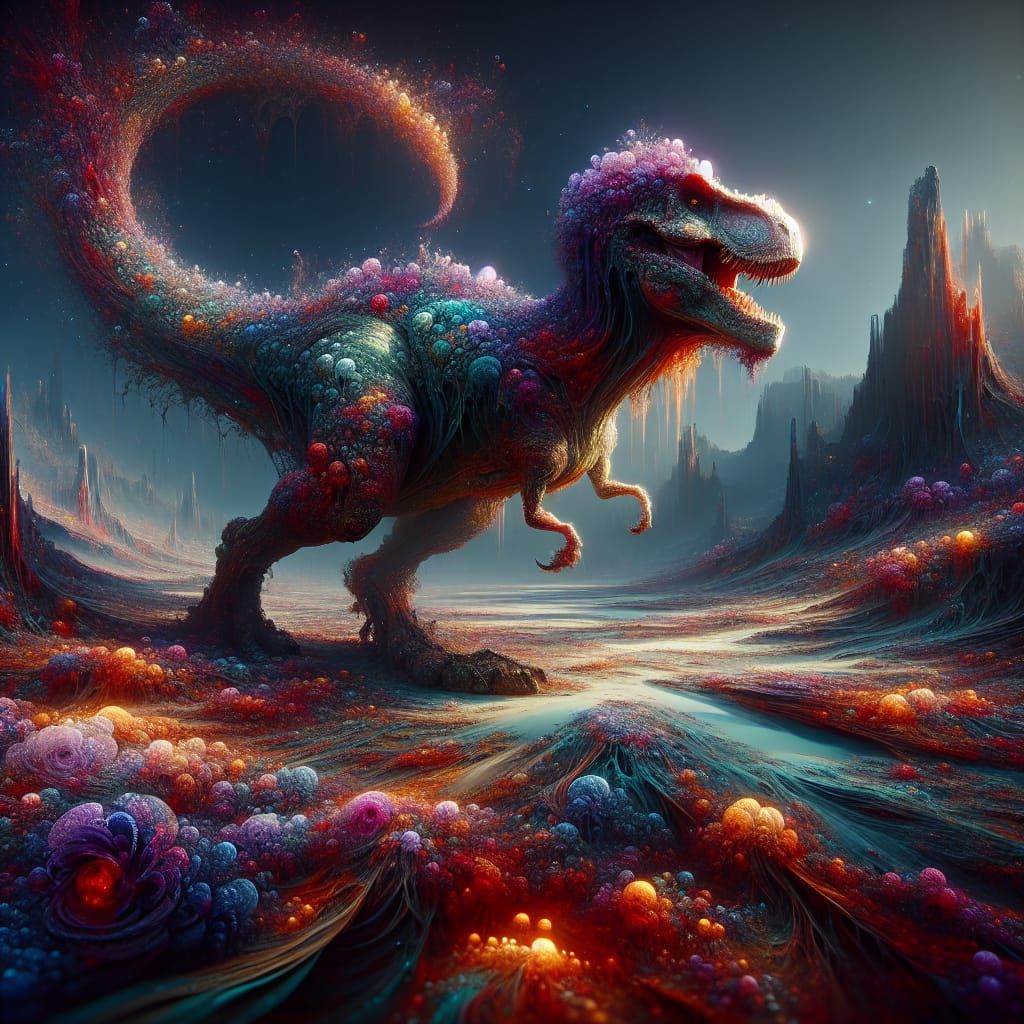 Dinosaur in a Surreal Fantasy Landscape