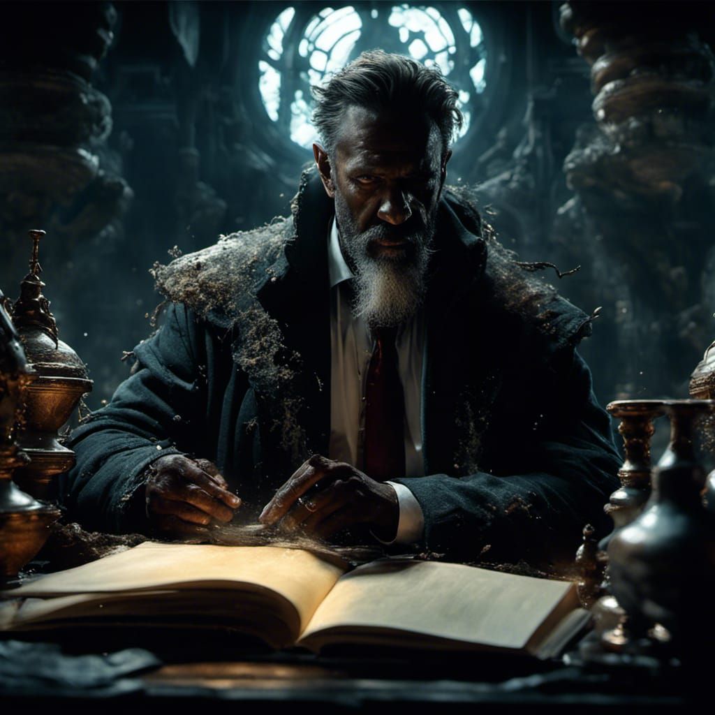 Detailed Scholar in Mixed-Media Astral Illustration