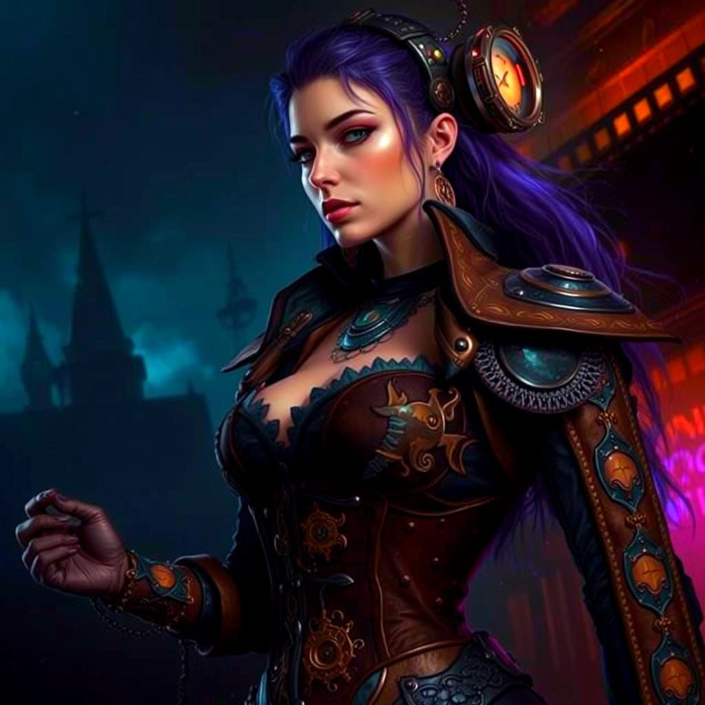 Sensual Steampunk Beauty in Psychedelic Bioluminescent Dimen...