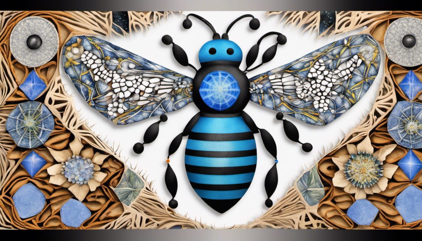Blue Banded Bee in Quantum Zentangle Style