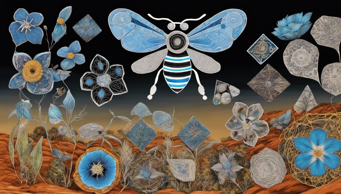 Blue Banded Bee with Quantum Zentangle Flora