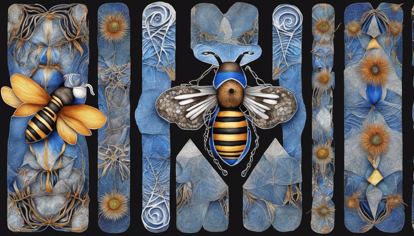 Blue Banded Bee with Fractal Quantum Zentangle