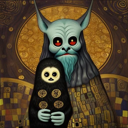 Cartoon Hipsters in a Surreal Klimt-Inspired Room