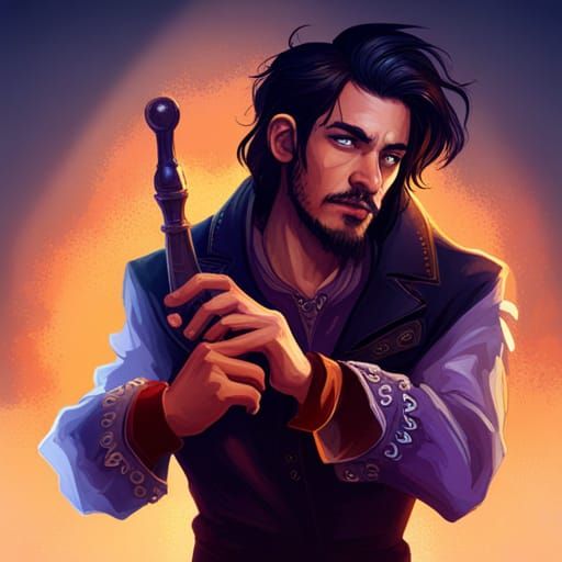 Hyperrealistic Bard with Raven Hair and Pipe