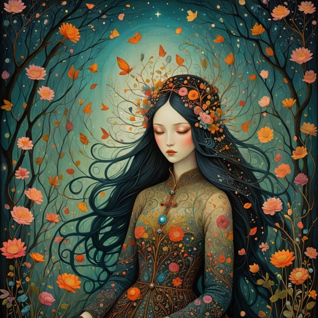 Dreamlike Woman in Art Brut Style