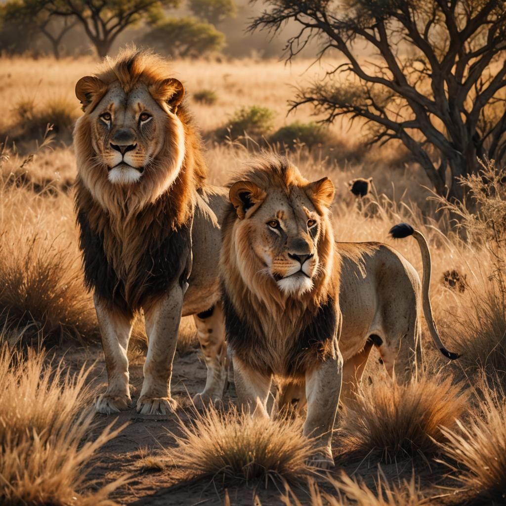 Majestic Lions in Golden Sunlight: Wildlife Photography