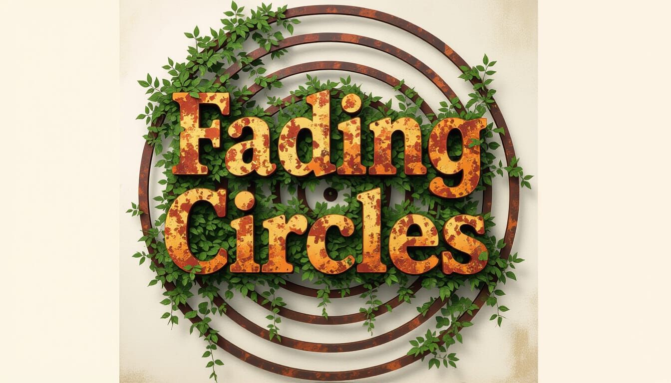 Fading Circles: Rusty Text Amidst Plant Growth