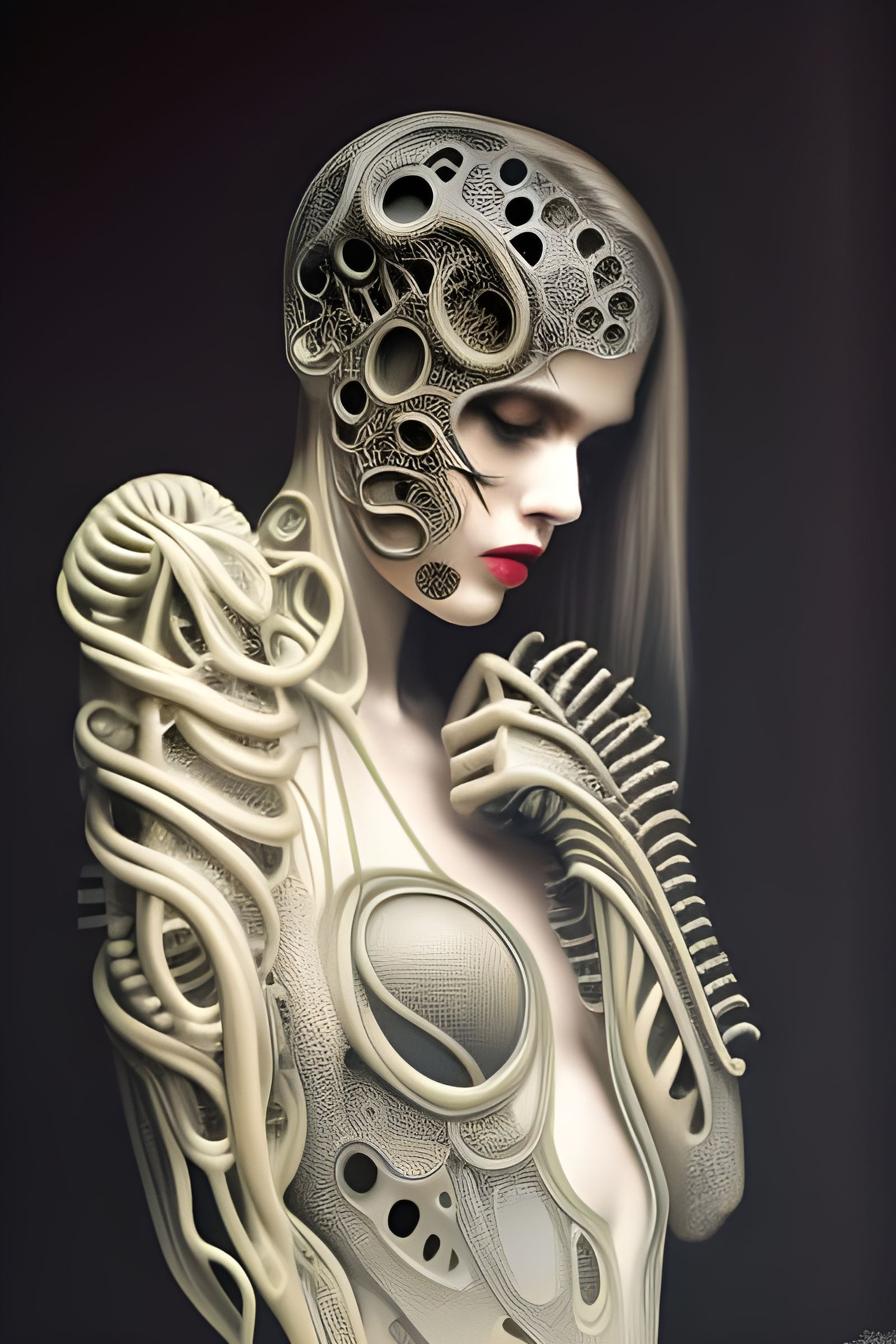 Surreal Biomechanical Woman: Giger-Inspired Airbrush Art