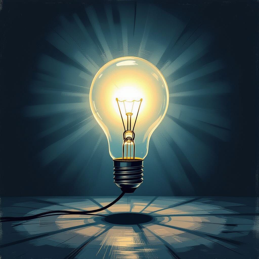 Glowing Lightbulb Symbolizes New Idea in Surrealist Art
