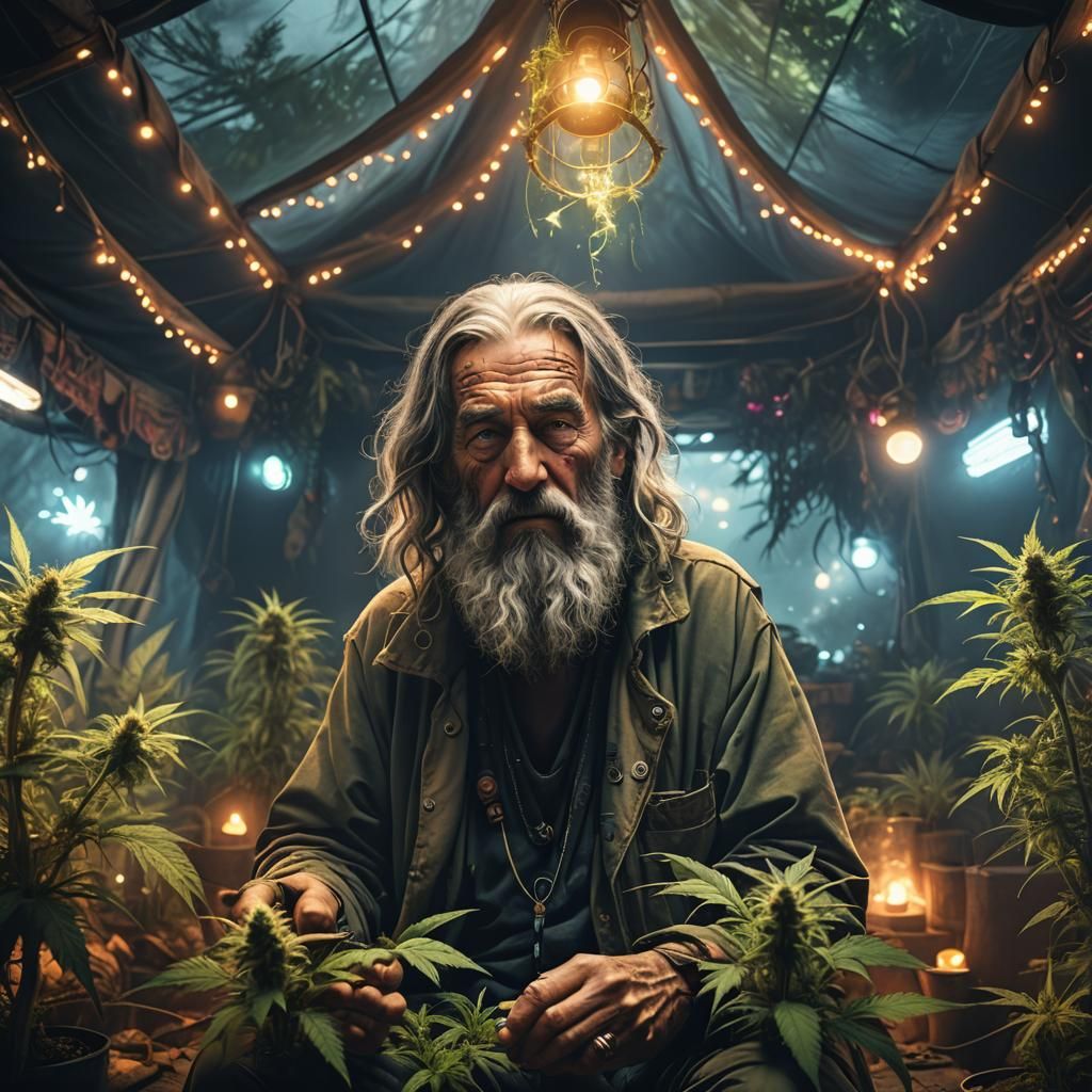 Cyberpunk Hippy Grows Cannabis: Digital Matte Painting