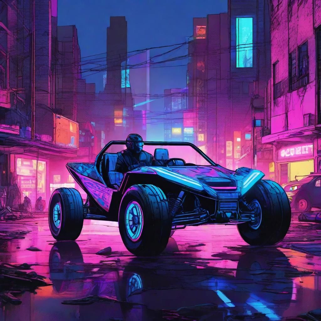 Cyberpunk Vigilantes Speed Through Neon Wasteland
